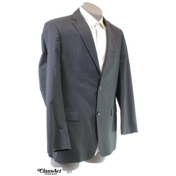 Hugo Boss 2 Button Stretch Blazer Sport Coat Sut Jacket  Gray Striped Men’s 42L - Picture 1 of 8